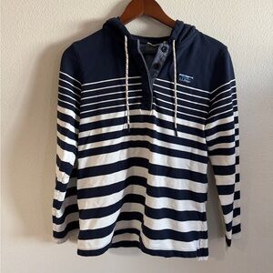 LL Bean Navy and White Striped French Terry Hoodie